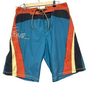 Fat Face Mens Board Shorts Swim Trunks Drawstring Size 36 Colorblock Retro Pocke